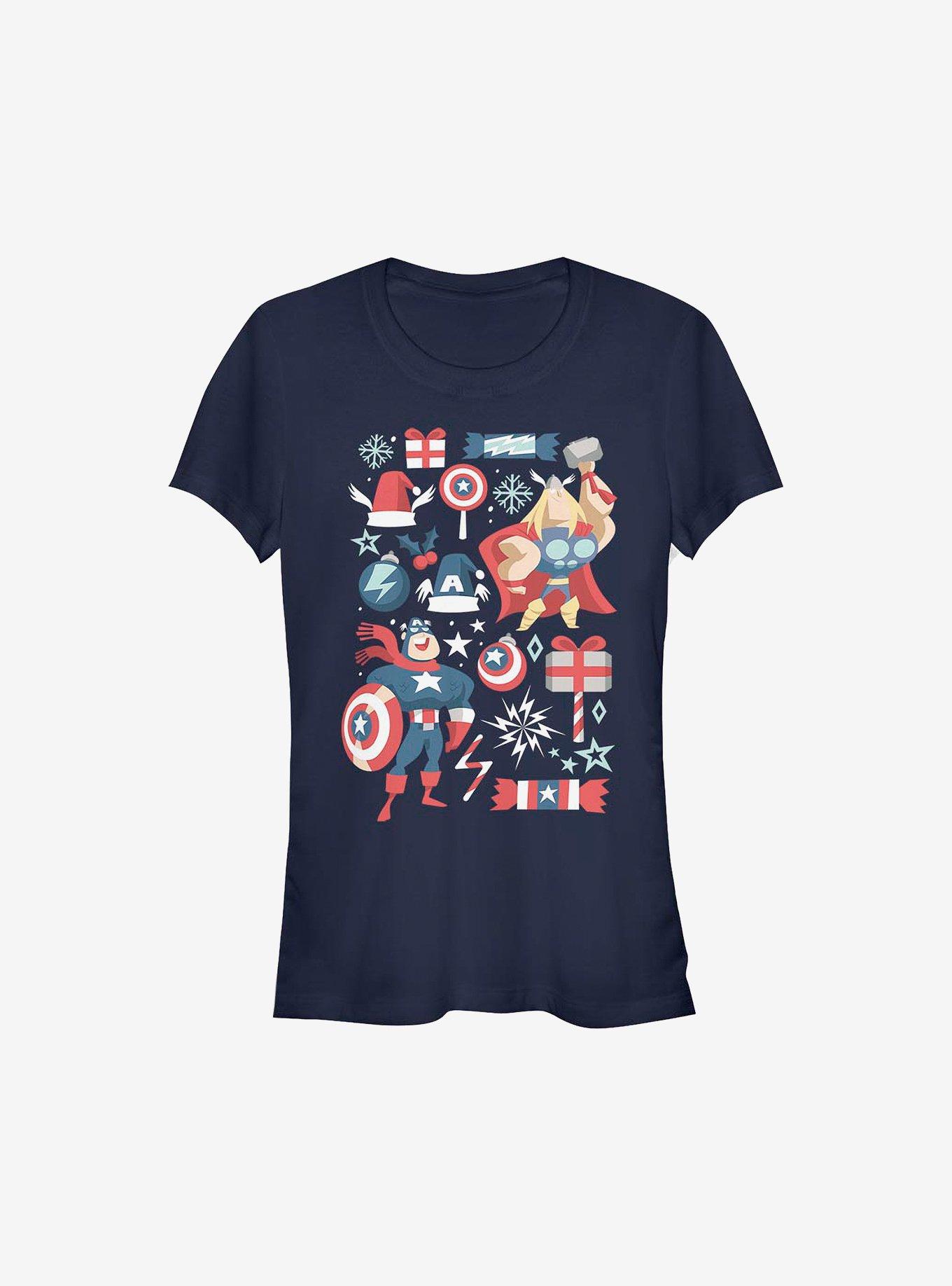 Marvel Avengers Holiday Mashup Holiday Girls T-Shirt, NAVY, hi-res