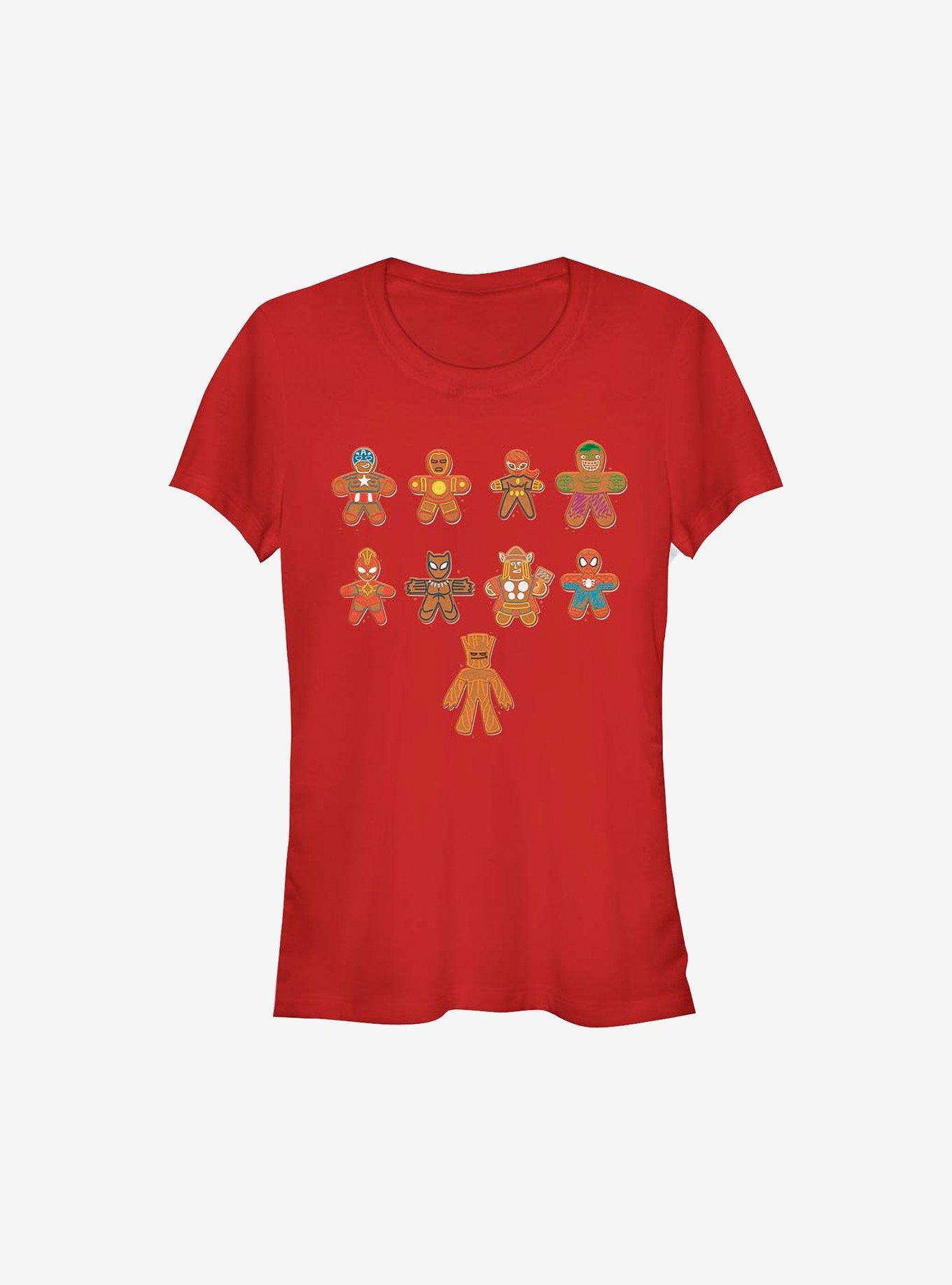 Marvel Avengers Lined Up Cookies Holiday Girls T-Shirt, RED, hi-res
