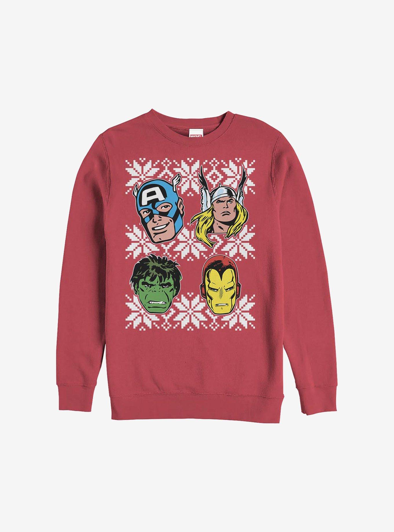 Marvel Avengers Super Heads Holiday Sweatshirt, RED, hi-res