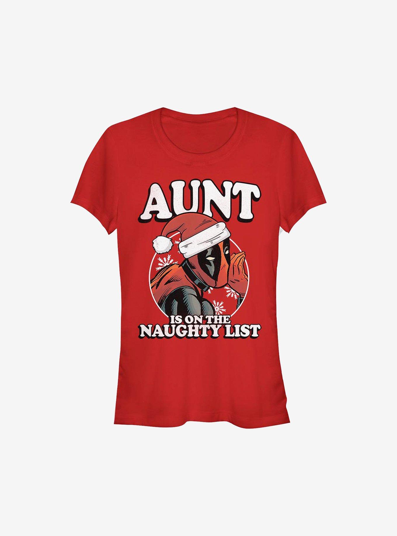 Marvel Deadpool Aunt Is On The Naughty List Holiday Girls T-Shirt, RED, hi-res