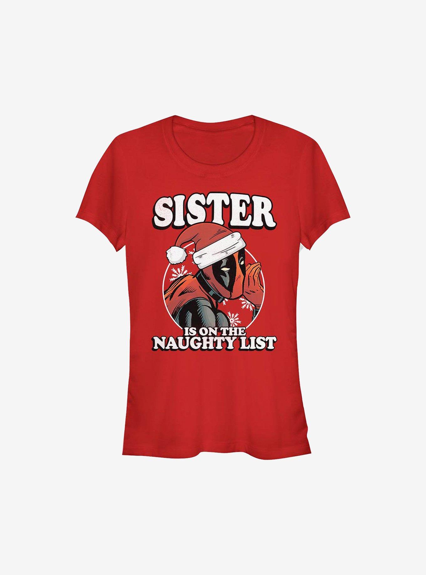 Marvel Deadpool Sister Is On The Naughty List Holiday Girls T-Shirt, RED, hi-res