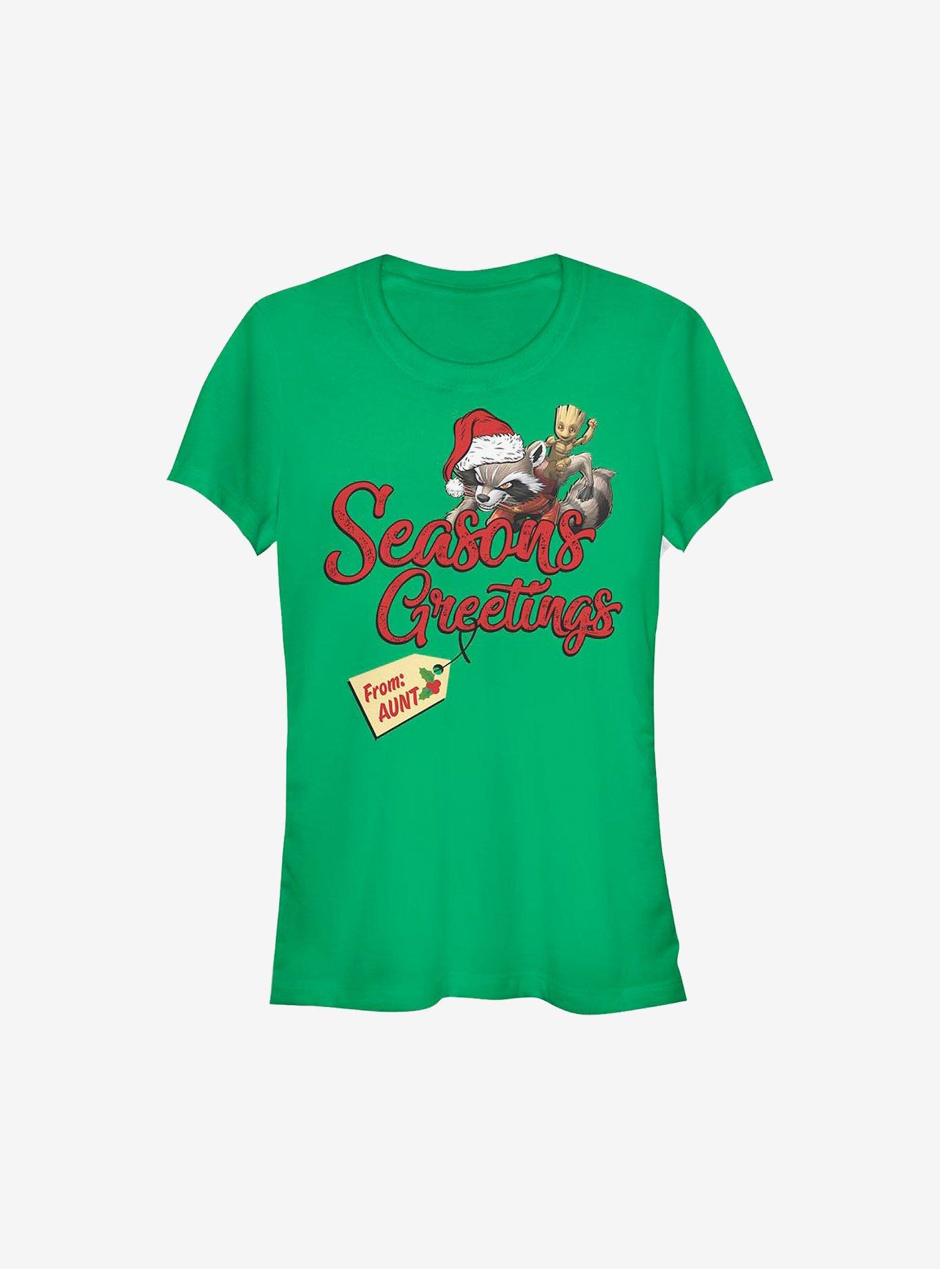 Marvel Guardians Of The Galaxy Rocket Greetings From Aunt Holiday Girls T-Shirt, , hi-res