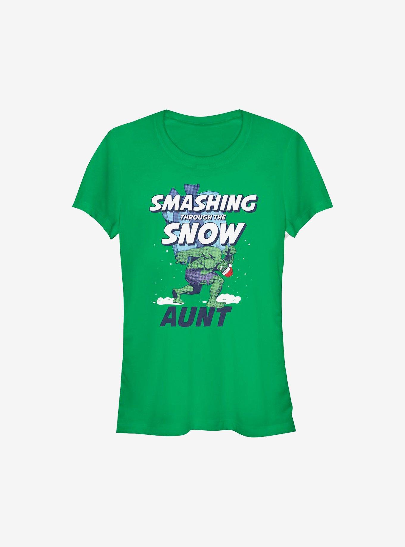 Marvel Hulk Smashing Through The Snow Aunt Holiday Girls T-Shirt, KELLY, hi-res
