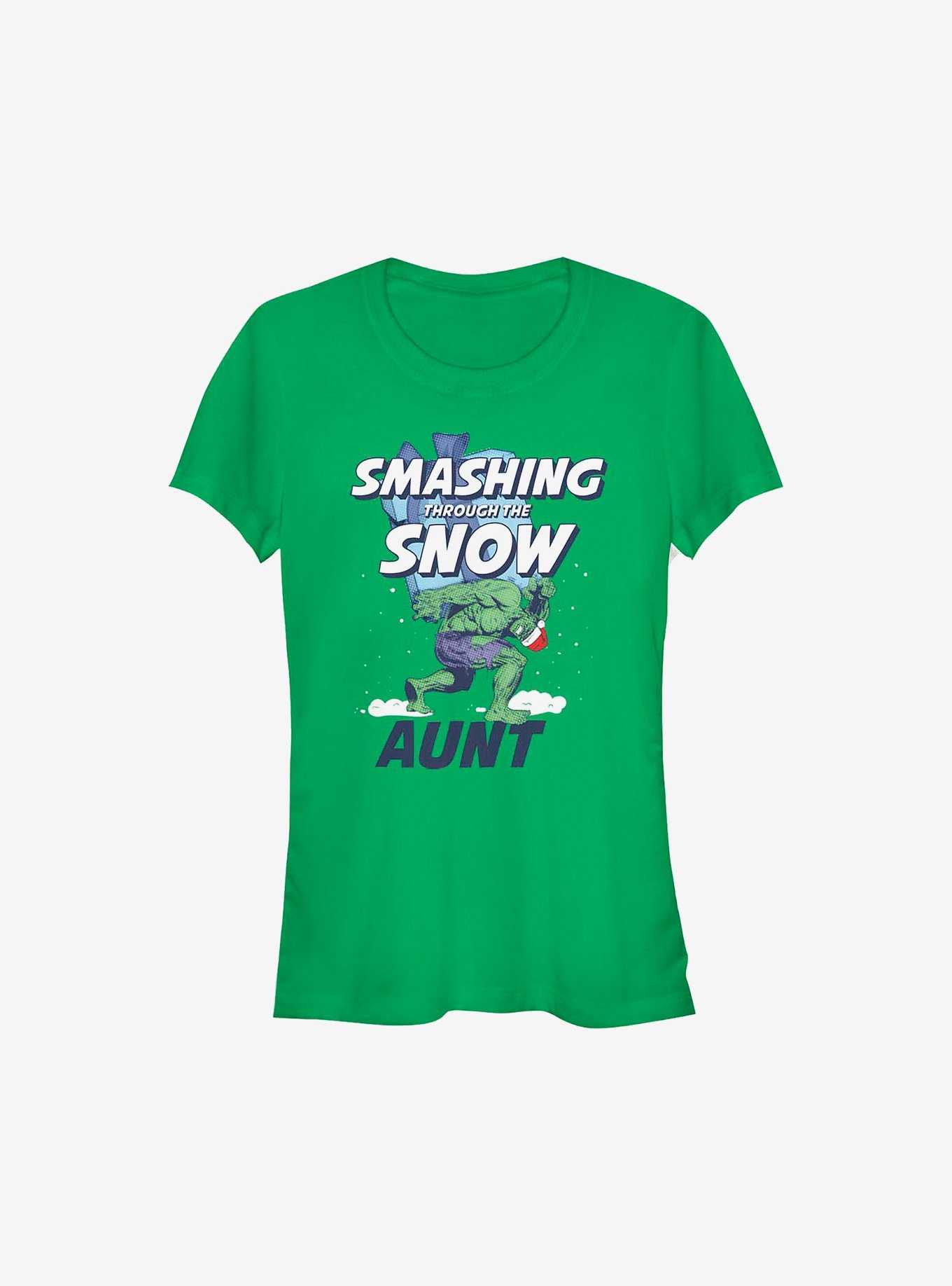 Marvel Hulk Smashing Through The Snow Aunt Holiday Girls T-Shirt, , hi-res