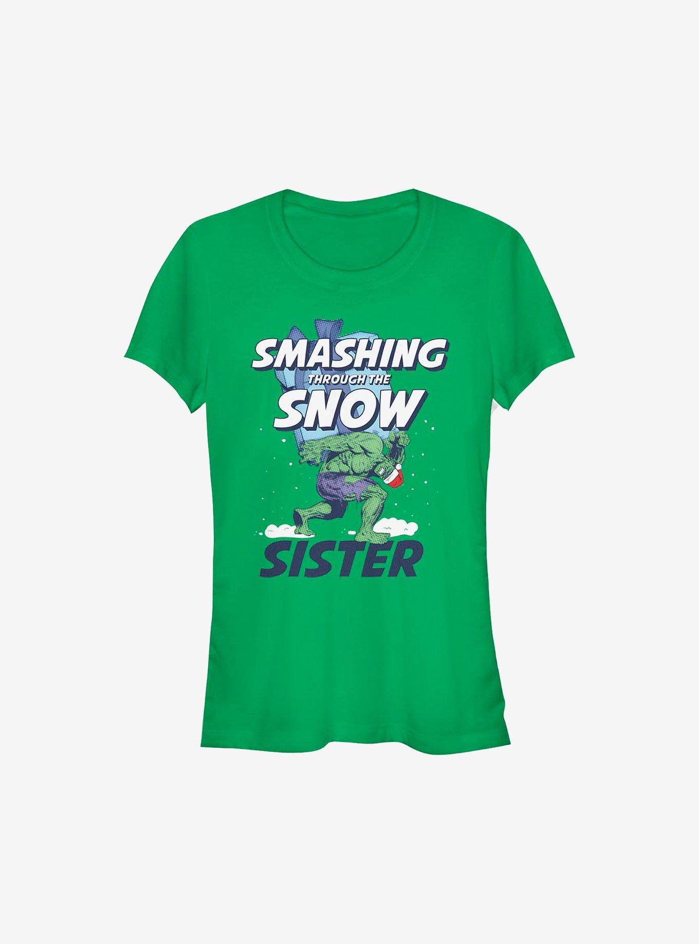 Marvel Hulk Smashing Through The Snow Sister Holiday Girls T-Shirt, , hi-res