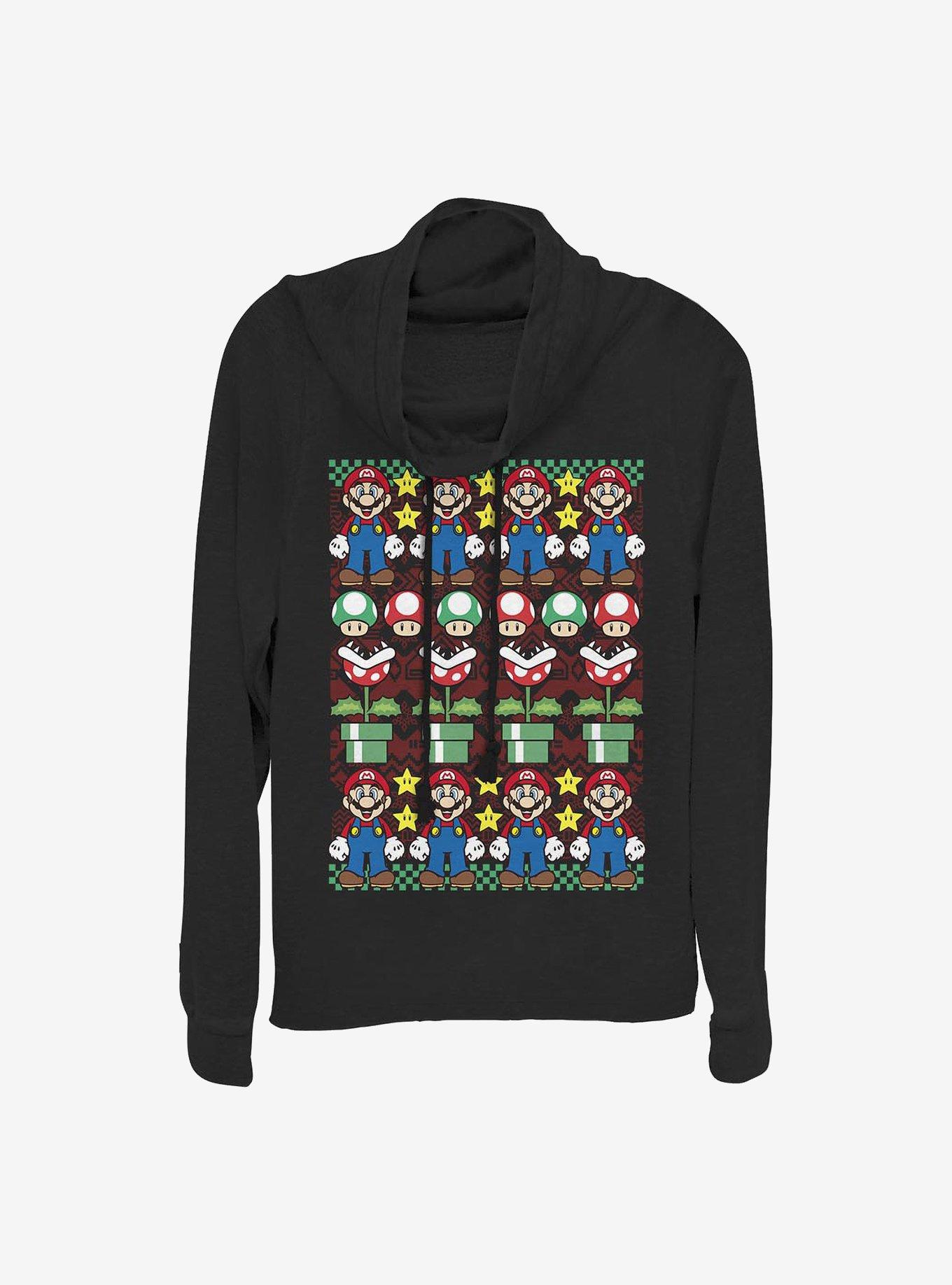 Super Mario Holiday Cowl Neck Long-Sleeve Girls Top, , hi-res