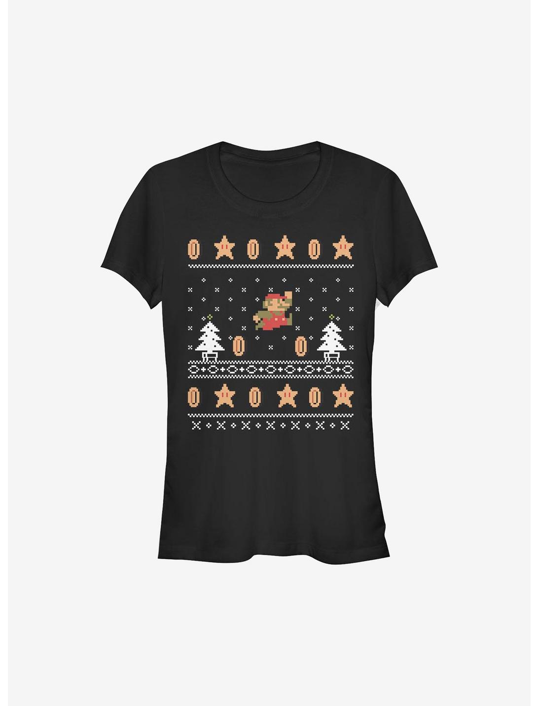 Super Mario Christmas Mario Girls T-Shirt, BLACK, hi-res