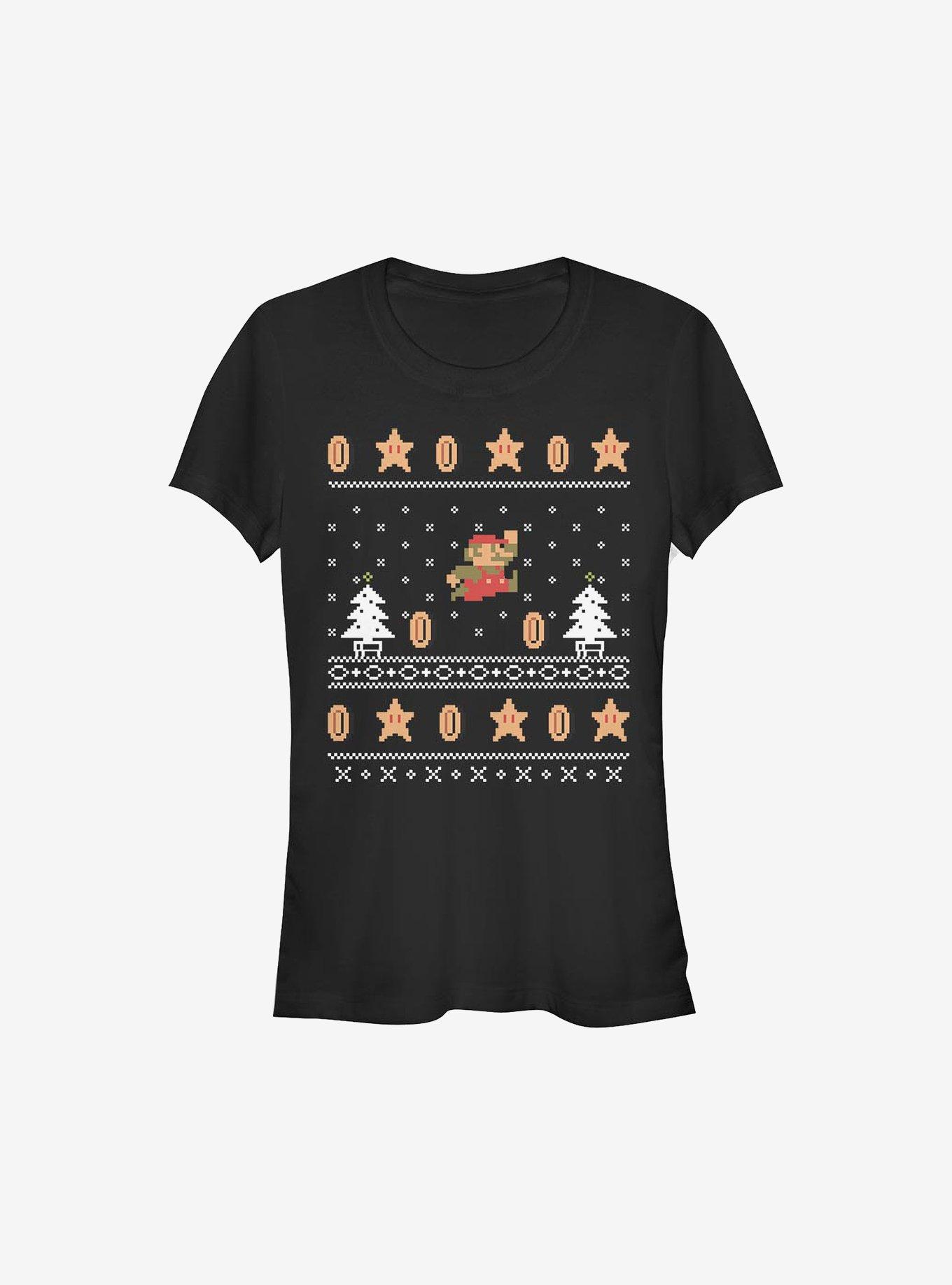 Super Mario Christmas Mario Girls T-Shirt, BLACK, hi-res