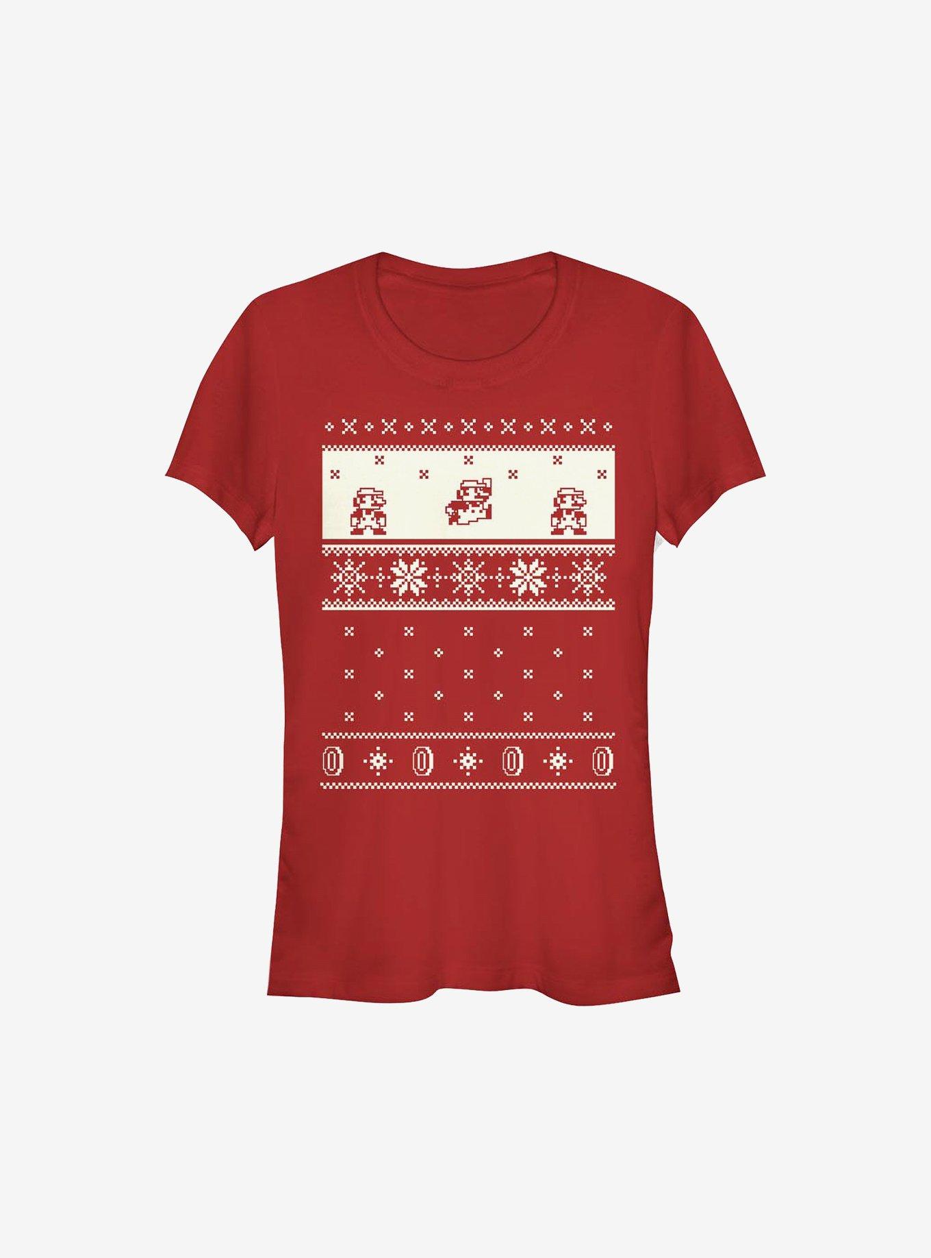 Super Mario Cream Christmas Pattern Girls T-Shirt, , hi-res