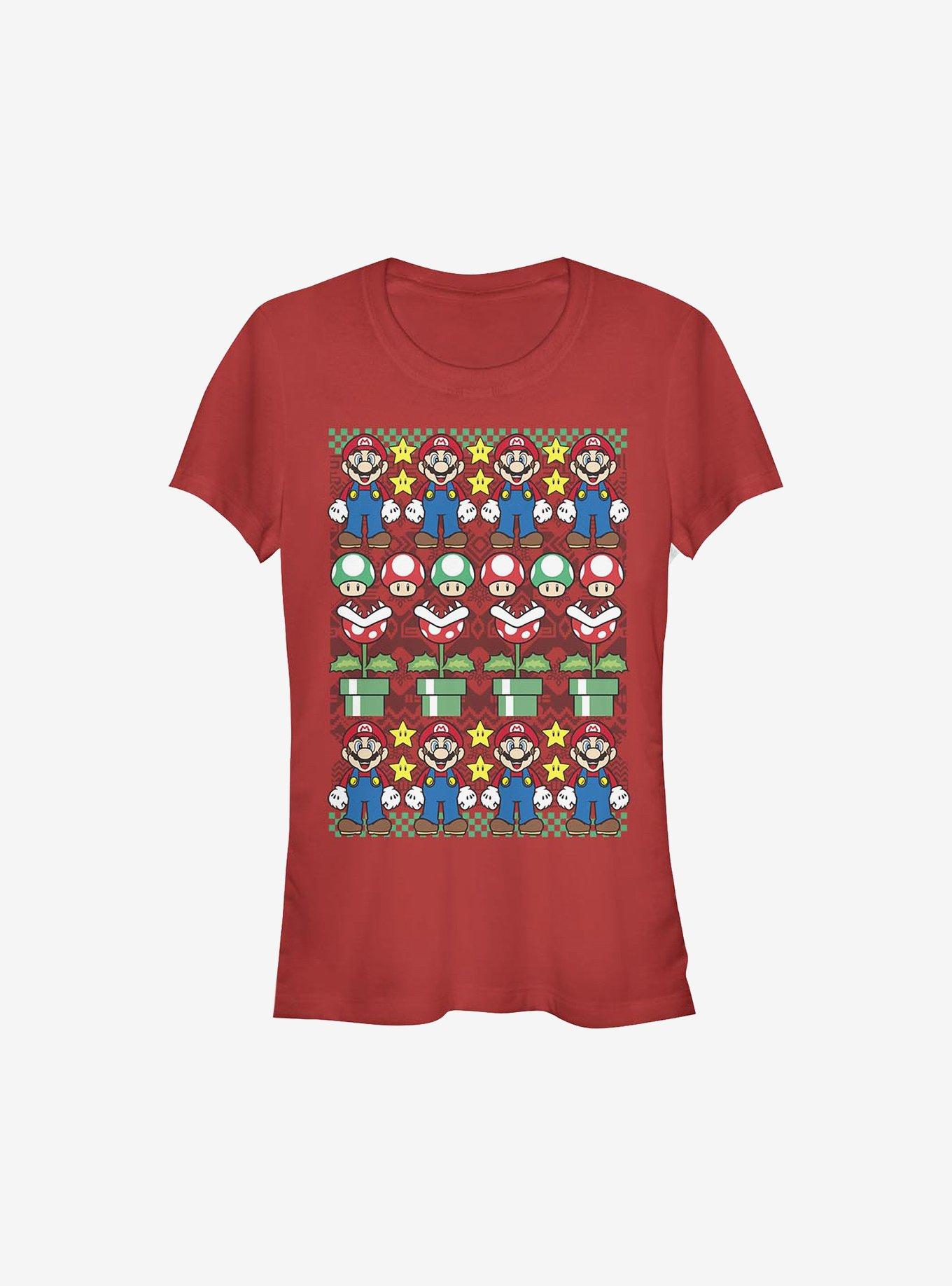 Super Mario Holiday Girls T-Shirt, RED, hi-res