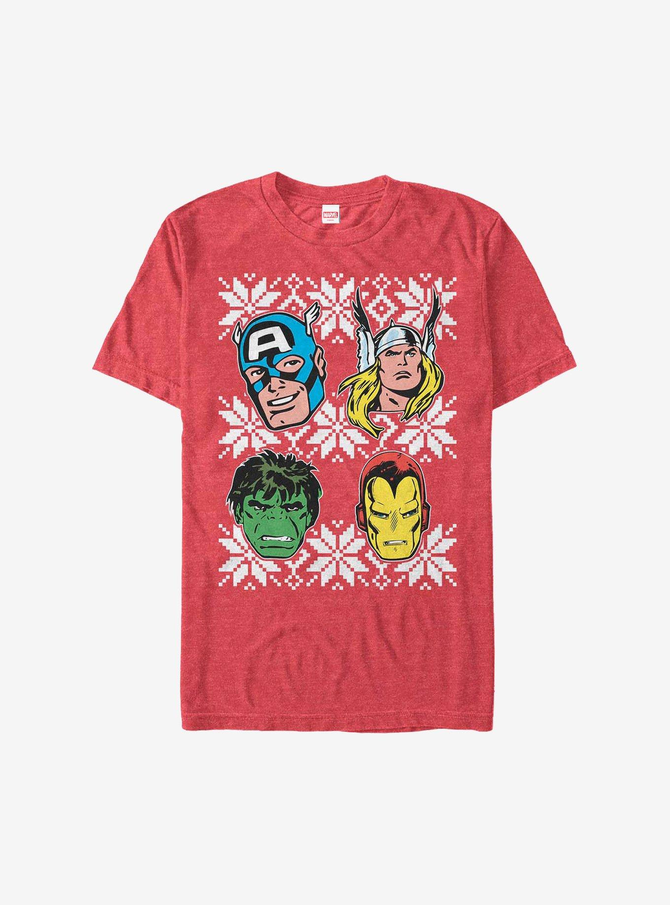 Marvel Avengers Super Heads Holiday T-Shirt, RED HTR, hi-res