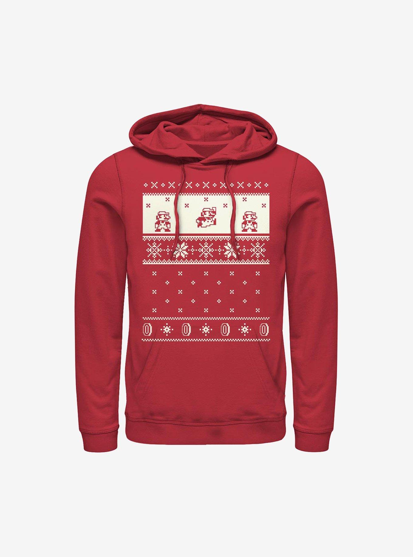 Super Mario Cream Christmas Pattern Hoodie, RED, hi-res