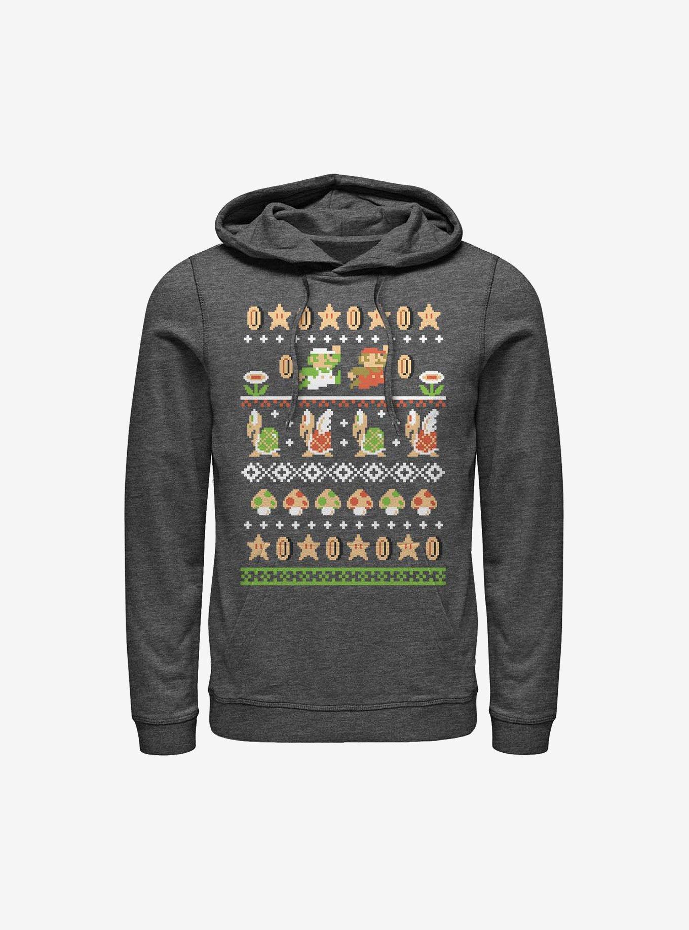 Super Mario Nordic Pattern Holiday Hoodie, CHAR HTR, hi-res