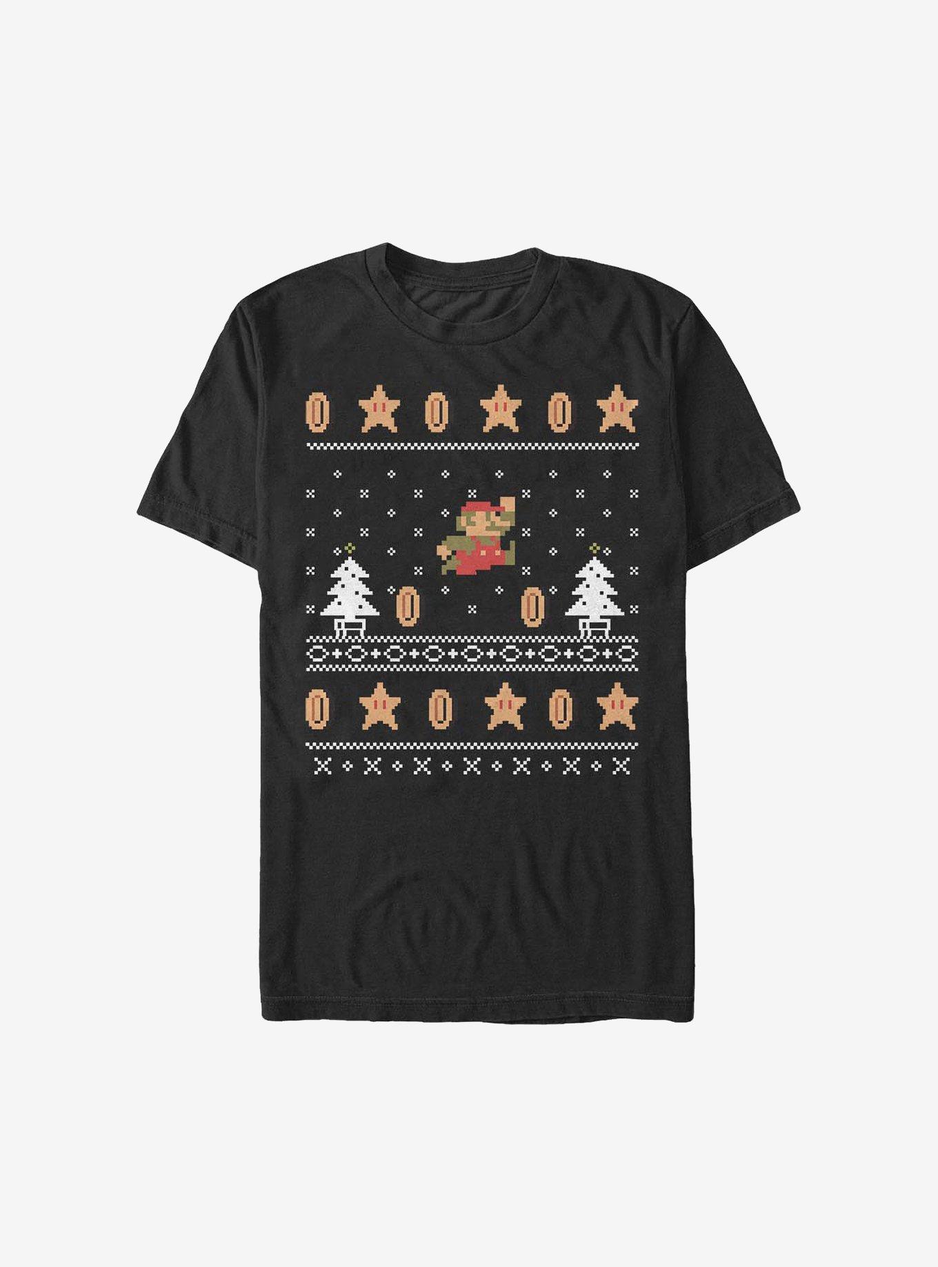 Super Mario Christmas Pattern Sweater T-Shirt, BLACK, hi-res