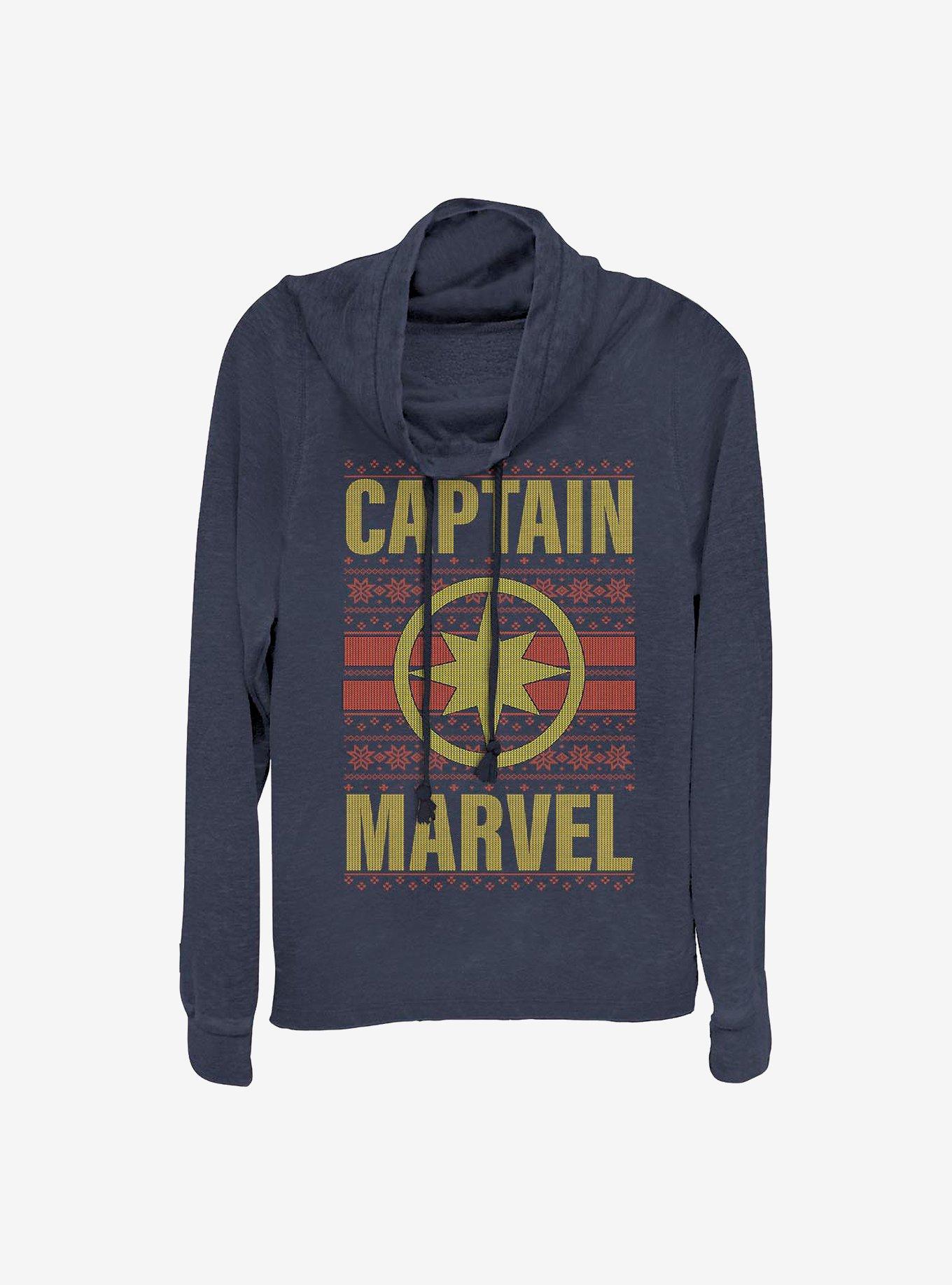 Marvel Captain Marvel Christmas Pattern Cowl Neck Long-Sleeve Girls Top, , hi-res