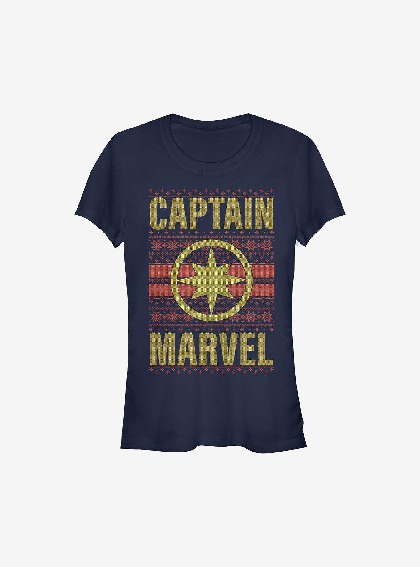 Marvel Captain Marvel Christmas Pattern Sweater Girls T-Shirt, NAVY, hi-res