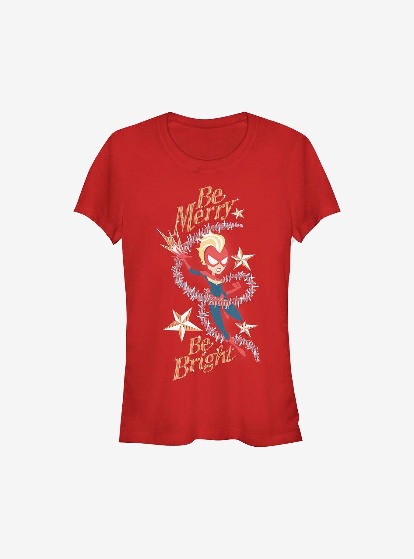 Marvel Captain Marvel Be Merry Holiday Girls T-Shirt, RED, hi-res