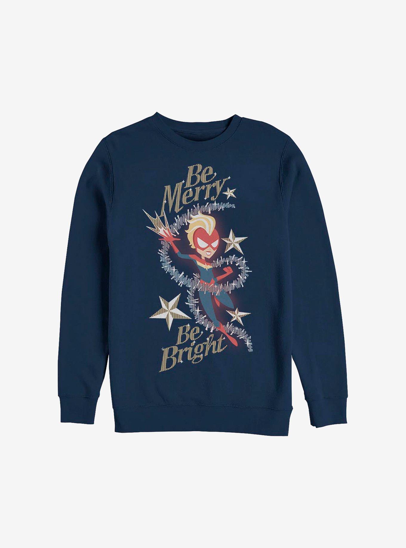 Marvel Captain Marvel Be Merry Holiday Sweatshirt, NAVY, hi-res