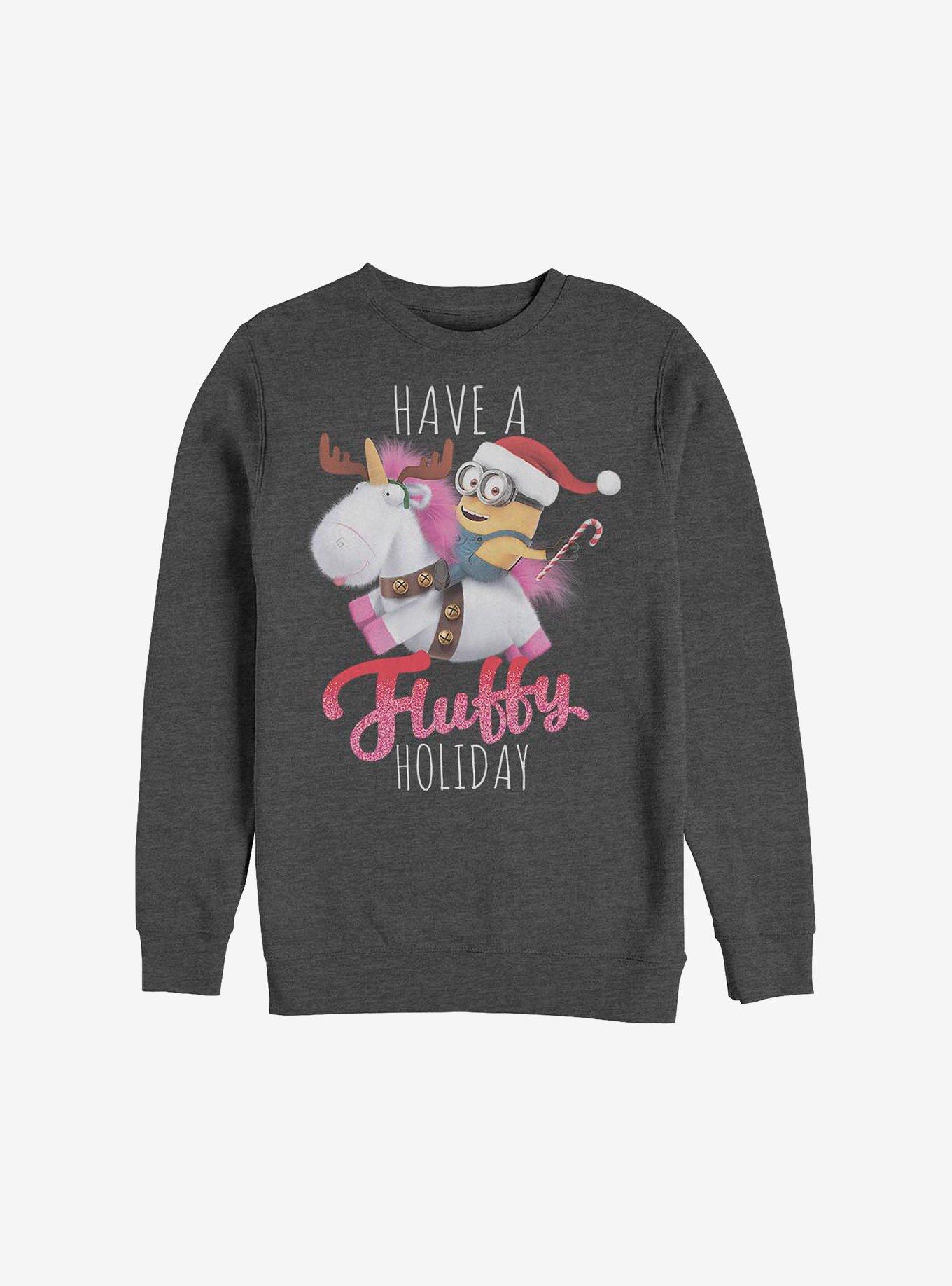 Minion Fluffy Holiday Sweatshirt, CHAR HTR, hi-res