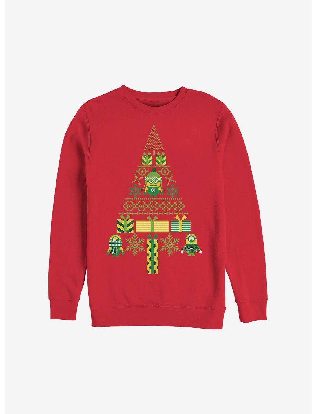 Minion Minions Tree Holiday Sweatshirt, RED, hi-res