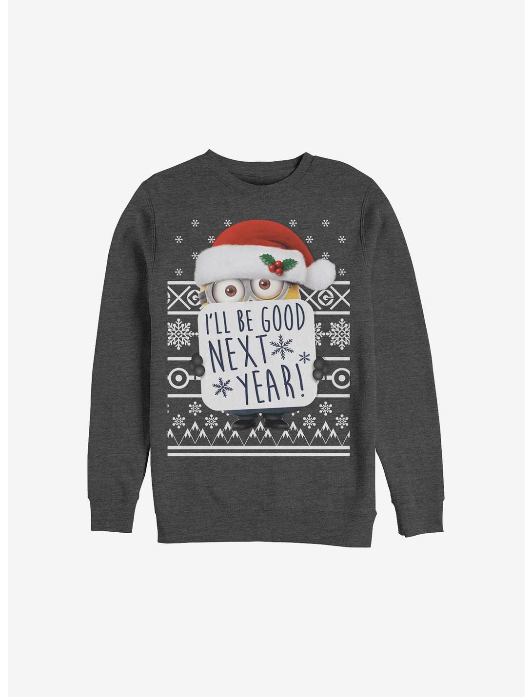 Minion I'll Be Good Next Year Holiday Sweatshirt, CHAR HTR, hi-res