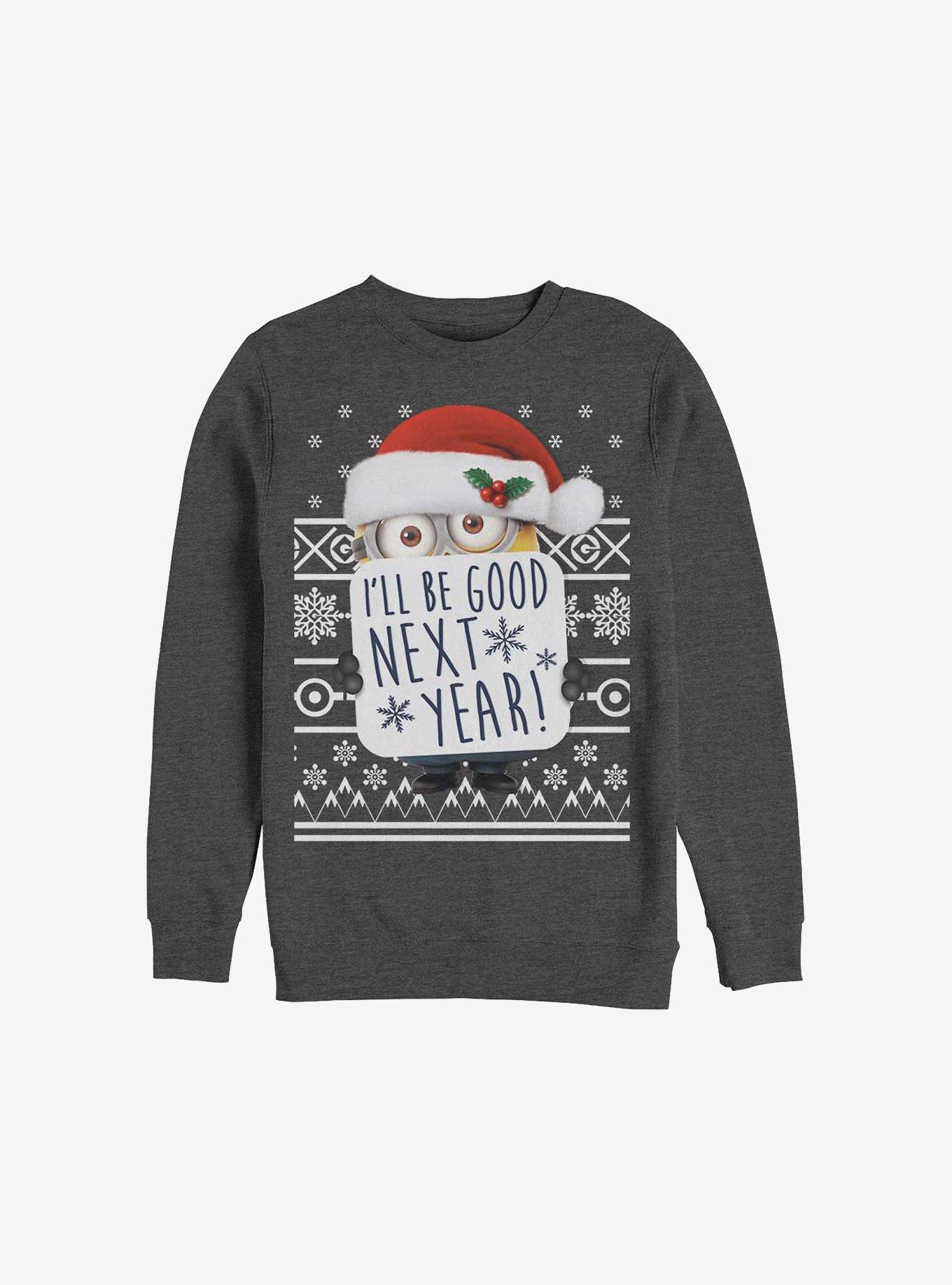 Minion I'll Be Good Next Year Holiday Sweatshirt, CHAR HTR, hi-res