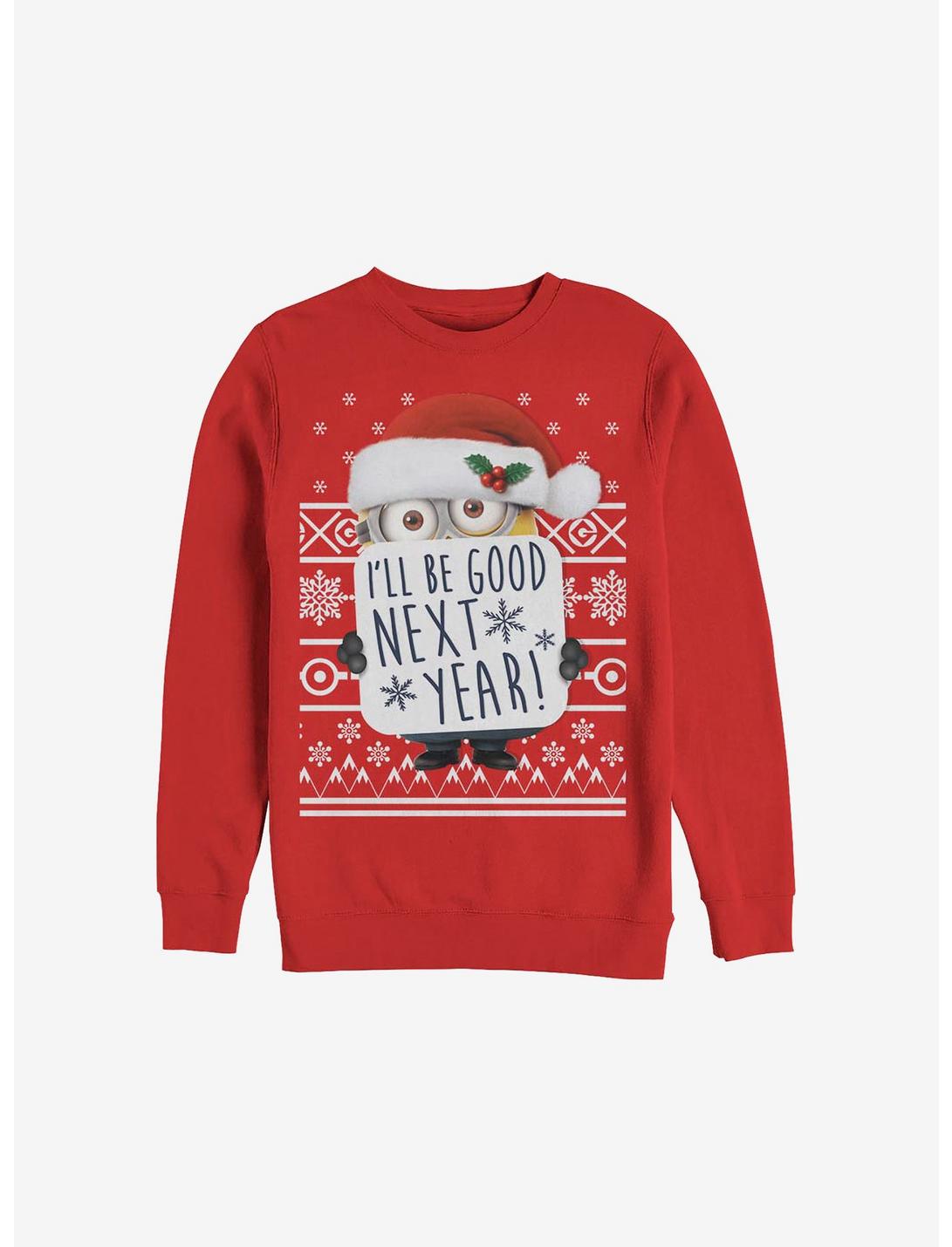Minion I'll Be Good Next Year Holiday Sweatshirt, RED, hi-res