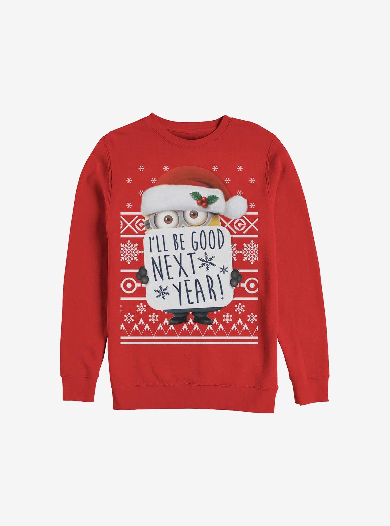 Minion I'll Be Good Next Year Holiday Sweatshirt, RED, hi-res