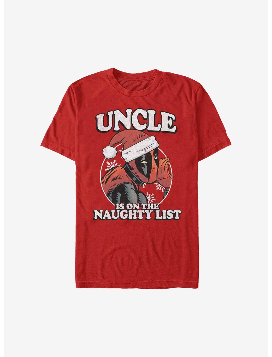 Marvel Deadpool Uncle Is On the Naughty List Holiday T-Shirt, RED, hi-res