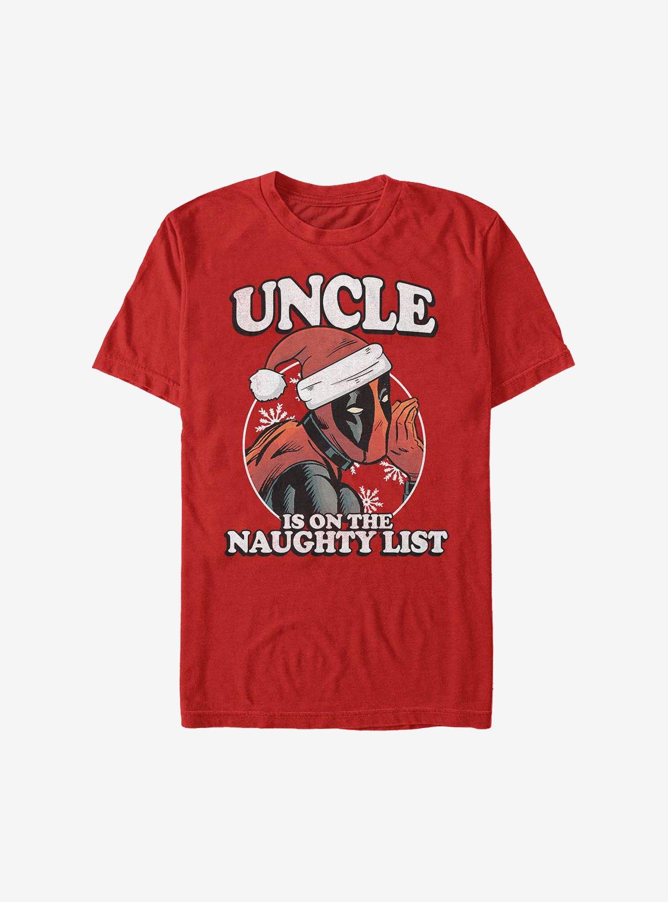 Marvel Deadpool Uncle Is On the Naughty List Holiday T-Shirt, RED, hi-res