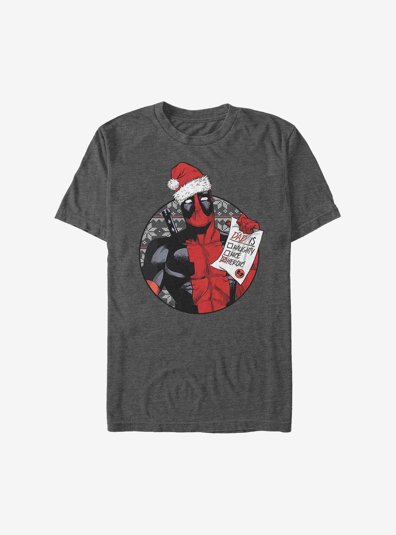 Marvel Deadpool Dad Is On the Naughty List Holiday T-Shirt, CHAR HTR, hi-res