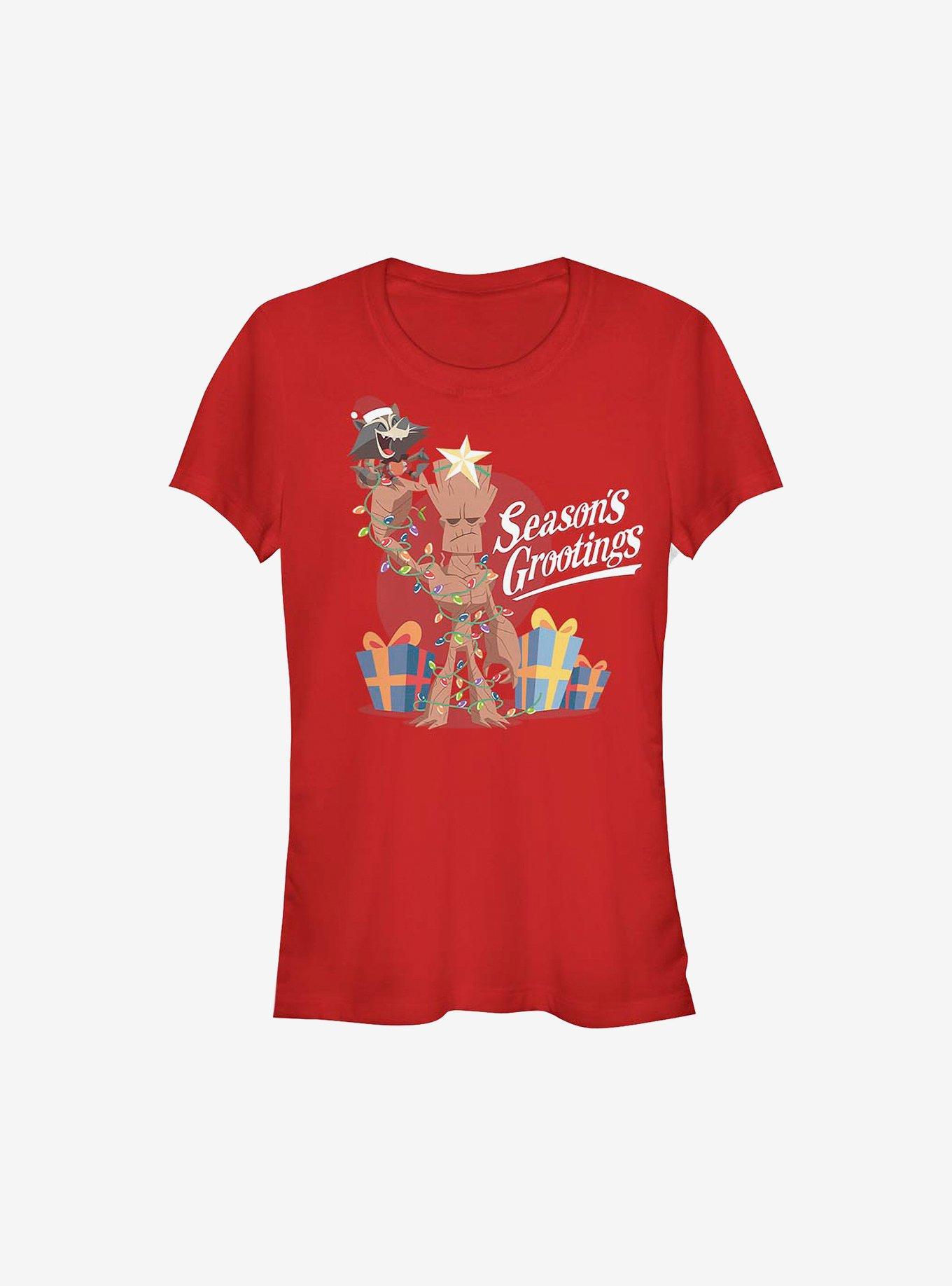 Marvel Guardians Of The Galaxy Seasons Grootings Holiday Girls T-Shirt, RED, hi-res
