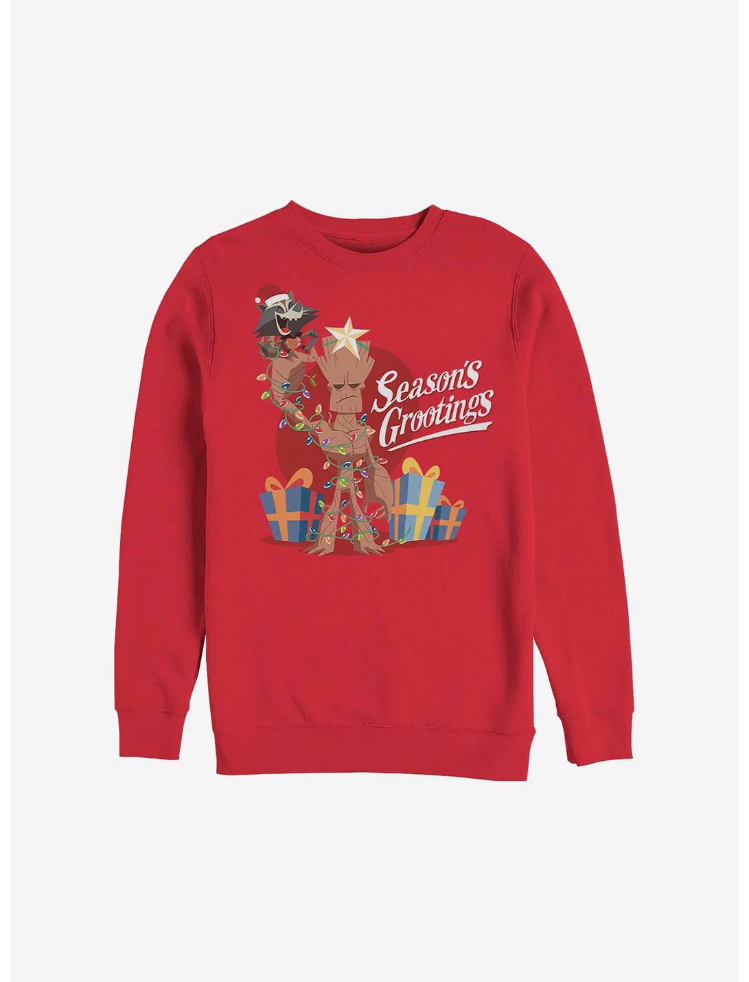 Marvel Guardians Of The Galaxy Seasons Grootings Holiday Sweatshirt, RED, hi-res