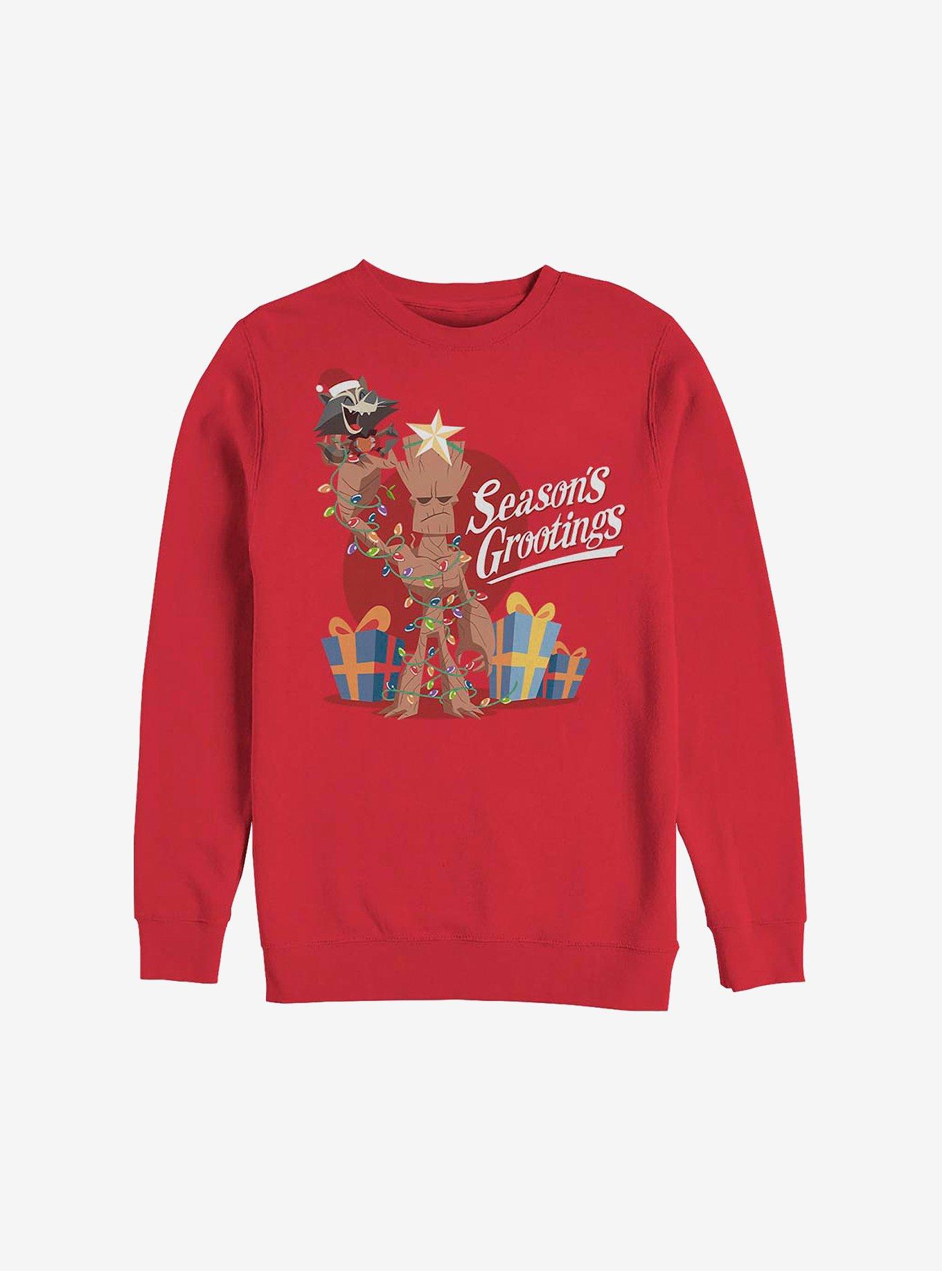 Marvel Guardians Of The Galaxy Seasons Grootings Holiday Sweatshirt, RED, hi-res