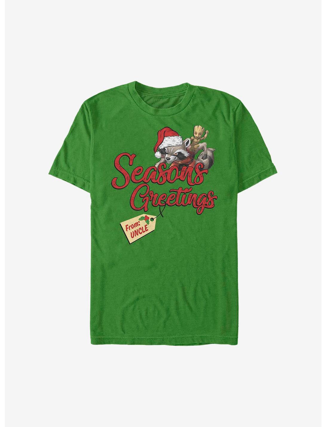 Marvel Guardians Of The Galaxy Seasons Greetings From Uncle Holiday T-Shirt, KELLY, hi-res
