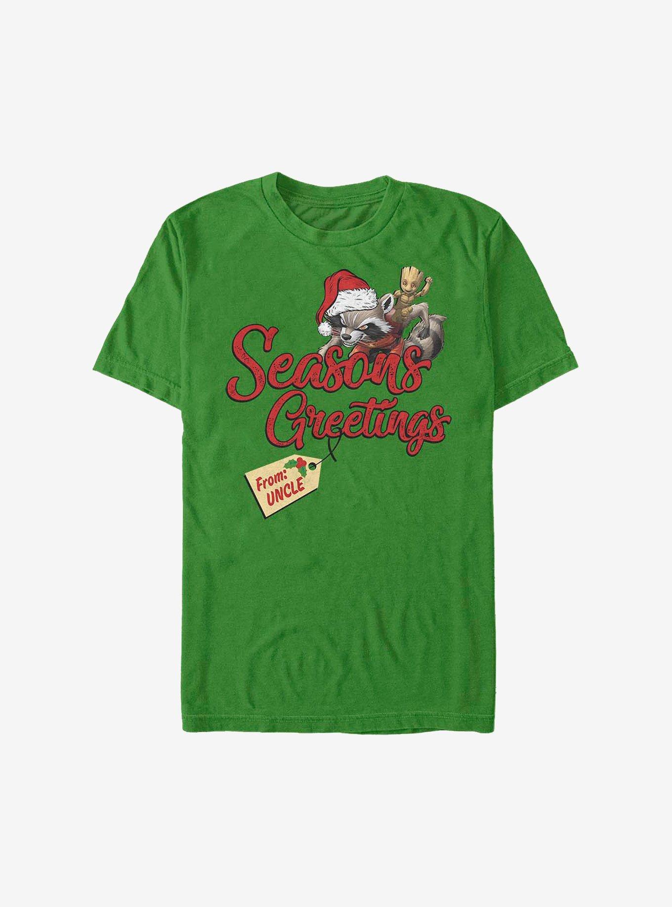 Marvel Guardians Of The Galaxy Seasons Greetings From Uncle Holiday T-Shirt, KELLY, hi-res