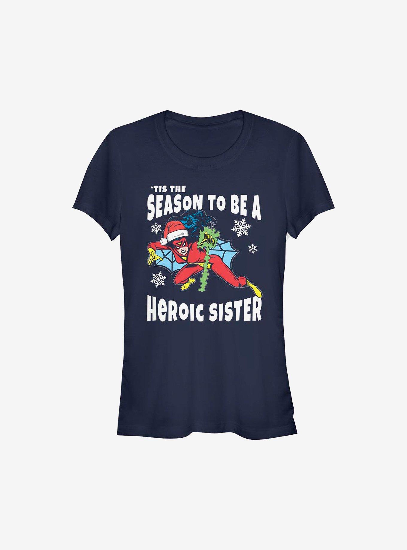 Marvel Heroic Sister Holiday Girls T-Shirt, NAVY, hi-res