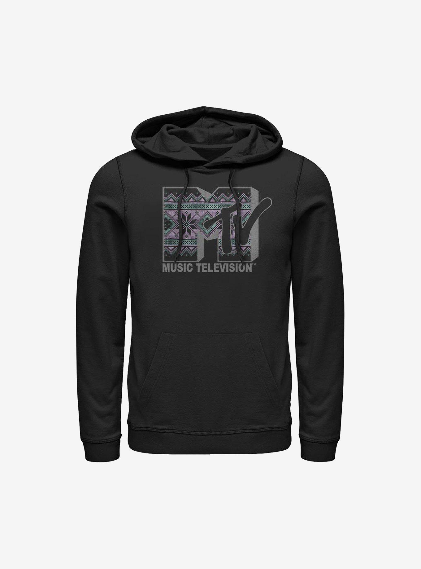 MTV Christmas Pattern Logo Hoodie, BLACK, hi-res