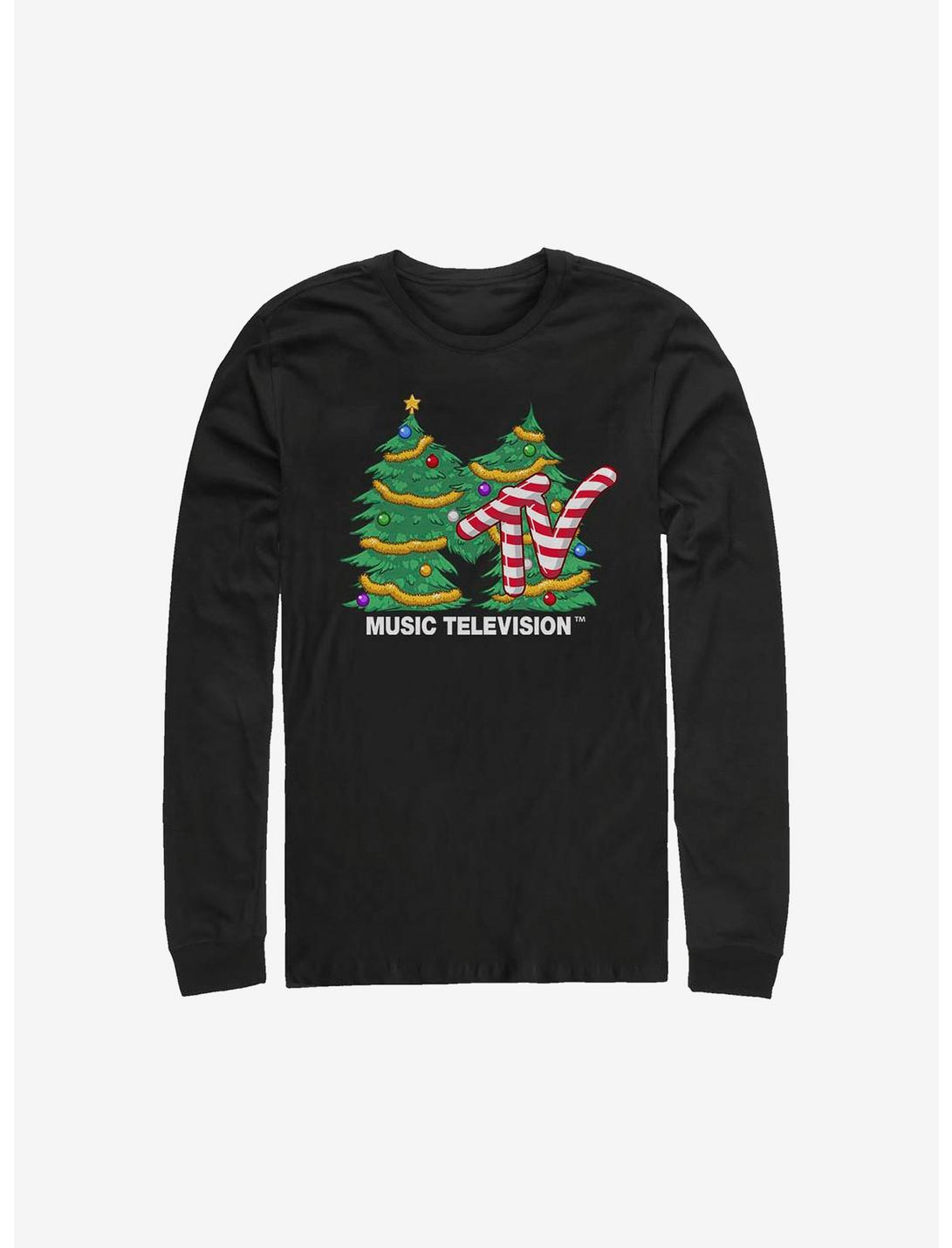 MTV Christmas Tree Logo Long-Sleeve T-Shirt, BLACK, hi-res