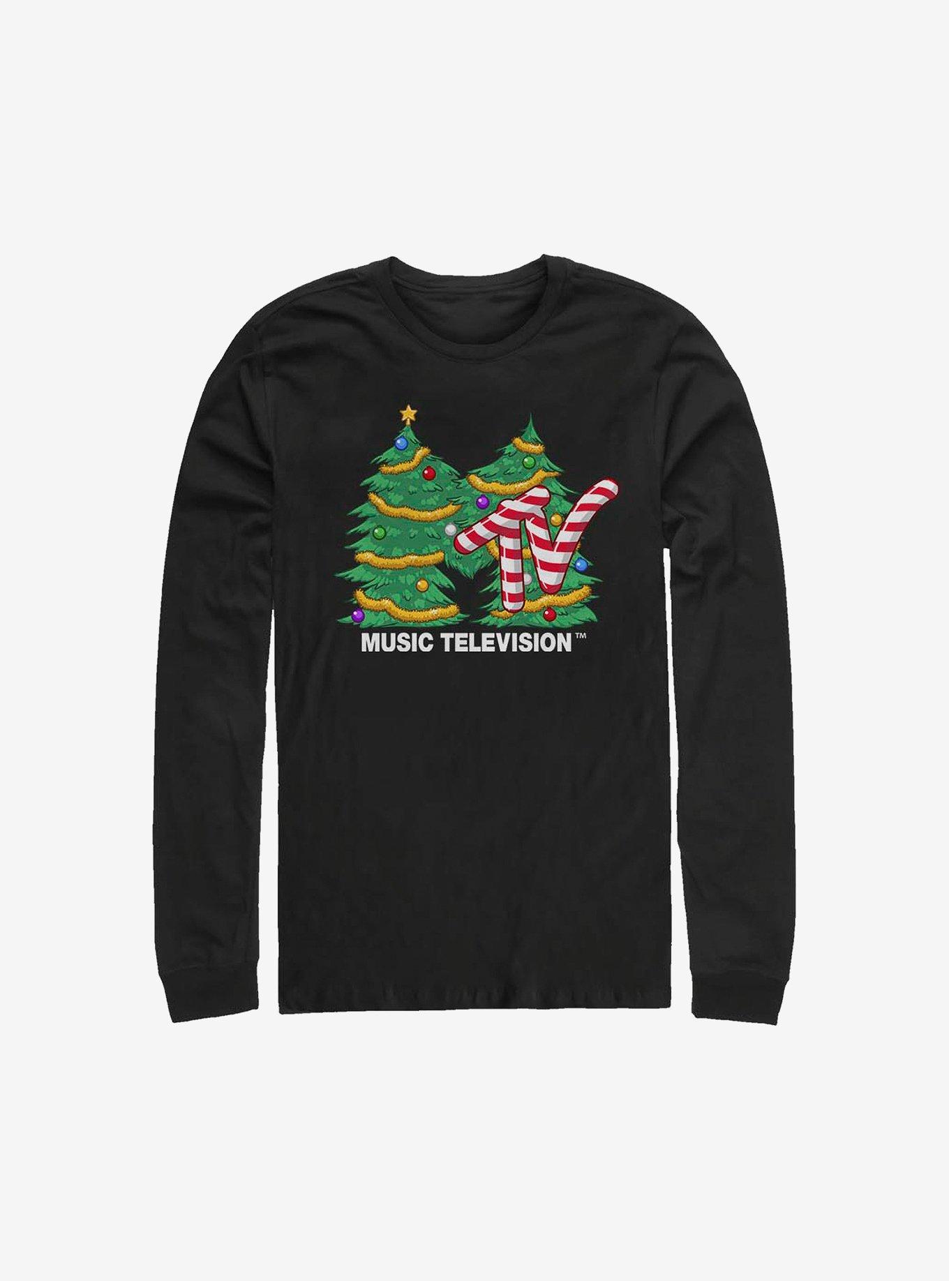 MTV Christmas Tree Logo Long-Sleeve T-Shirt, BLACK, hi-res