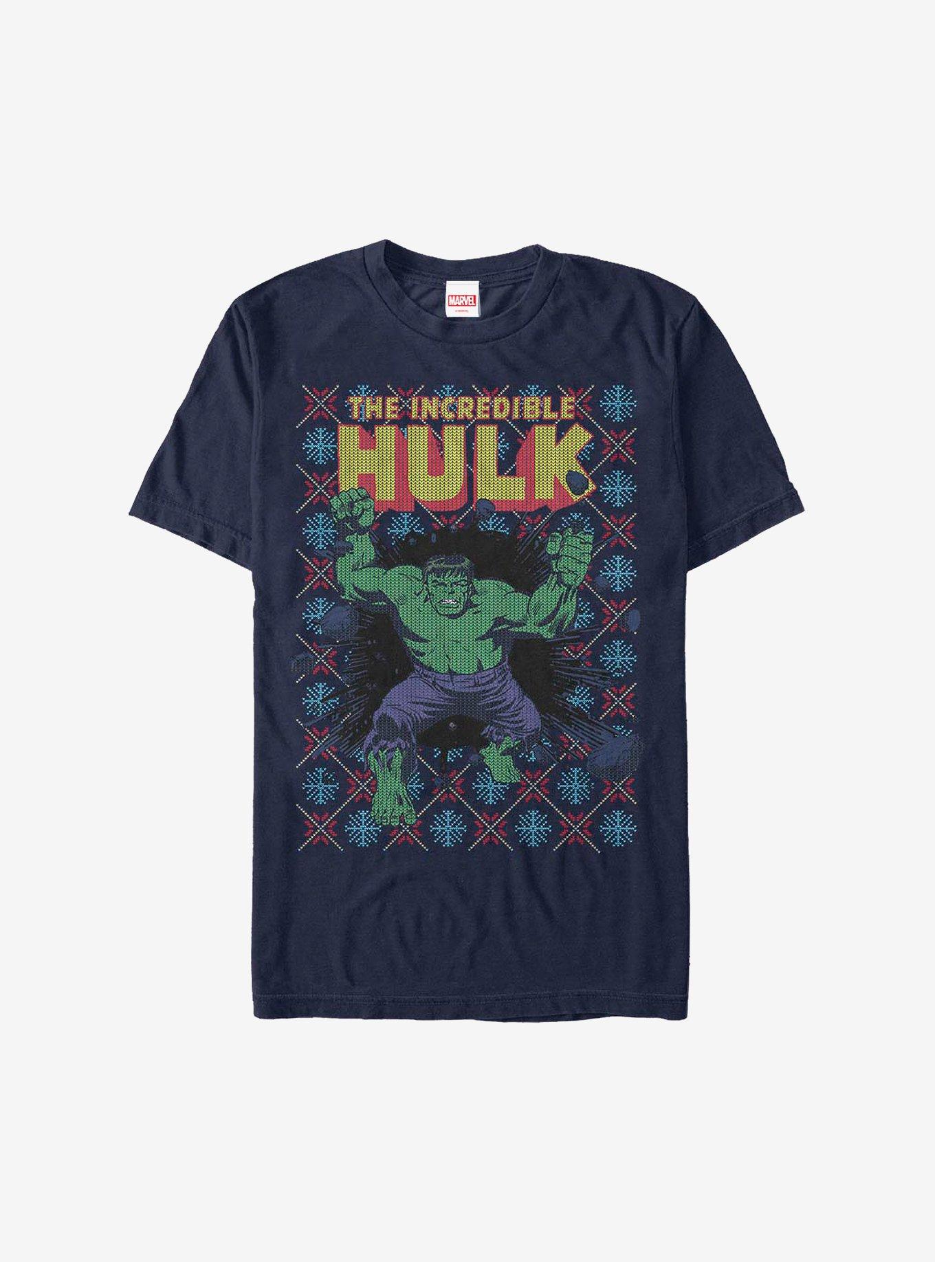 Marvel Hulk Smash Christmas Pattern Sweater T-Shirt, NAVY, hi-res