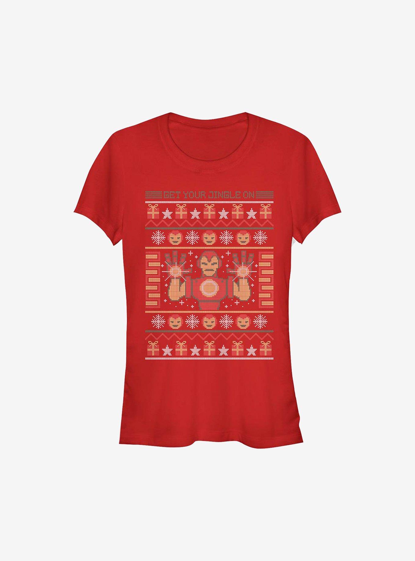 Marvel Iron Man Christmas Pattern Girls T-Shirt, RED, hi-res