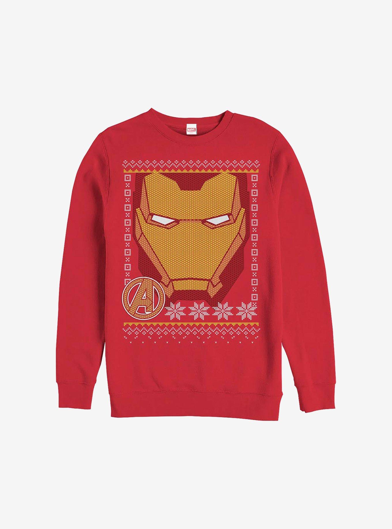 Marvel Iron Man Face Christmas Pattern Sweatshirt, RED, hi-res