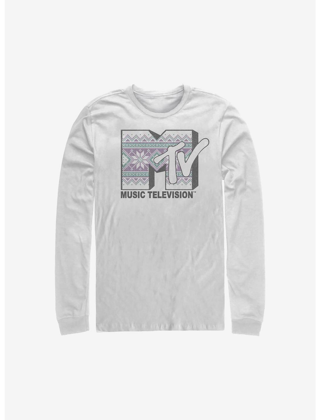 MTV Christmas Pattern Long-Sleeve T-Shirt, WHITE, hi-res