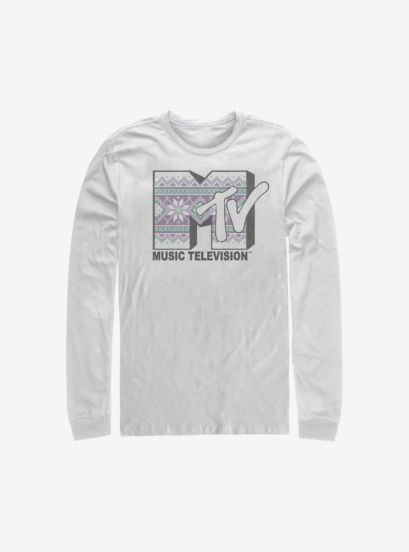 MTV Christmas Pattern Long-Sleeve T-Shirt, WHITE, hi-res