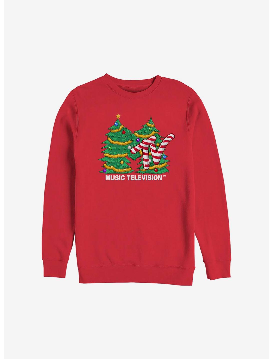MTV Christmas Tree Logo Sweatshirt, RED, hi-res