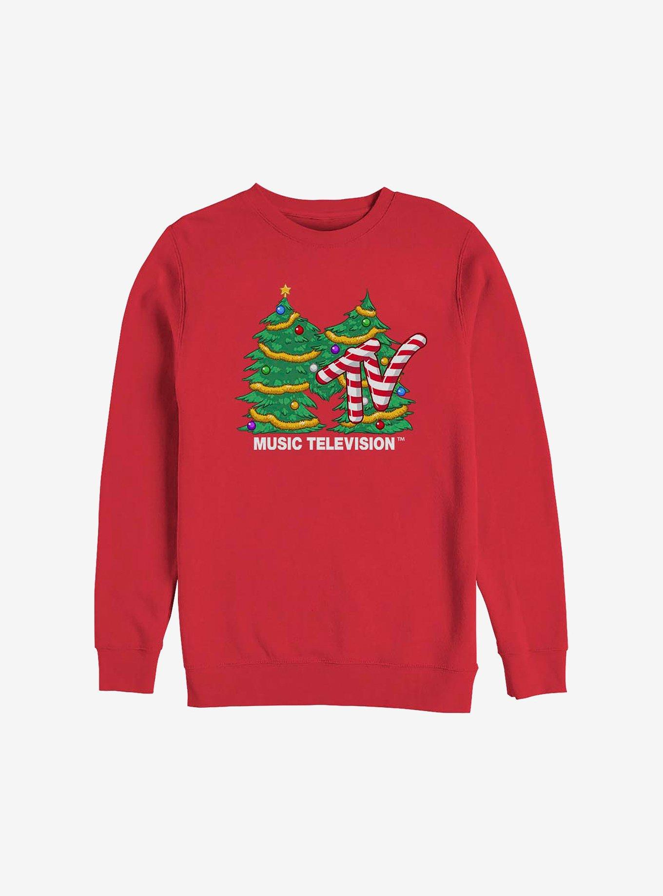 MTV Christmas Tree Logo Sweatshirt, RED, hi-res