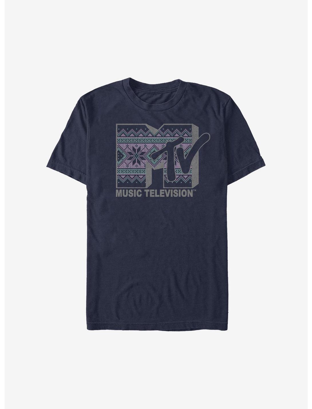 MTV Christmas Pattern Logo T-Shirt, NAVY, hi-res