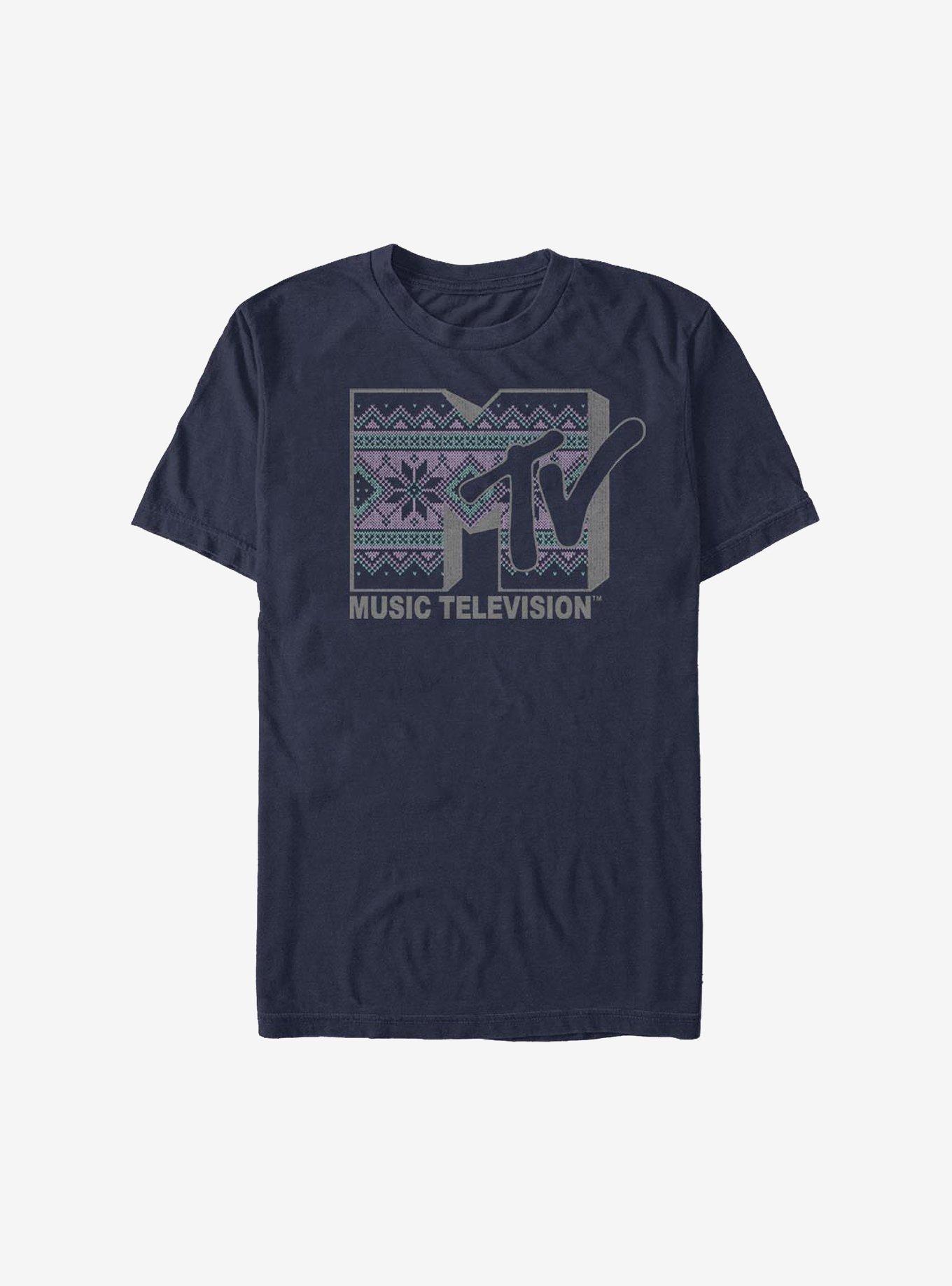 MTV Christmas Pattern Logo T-Shirt, NAVY, hi-res