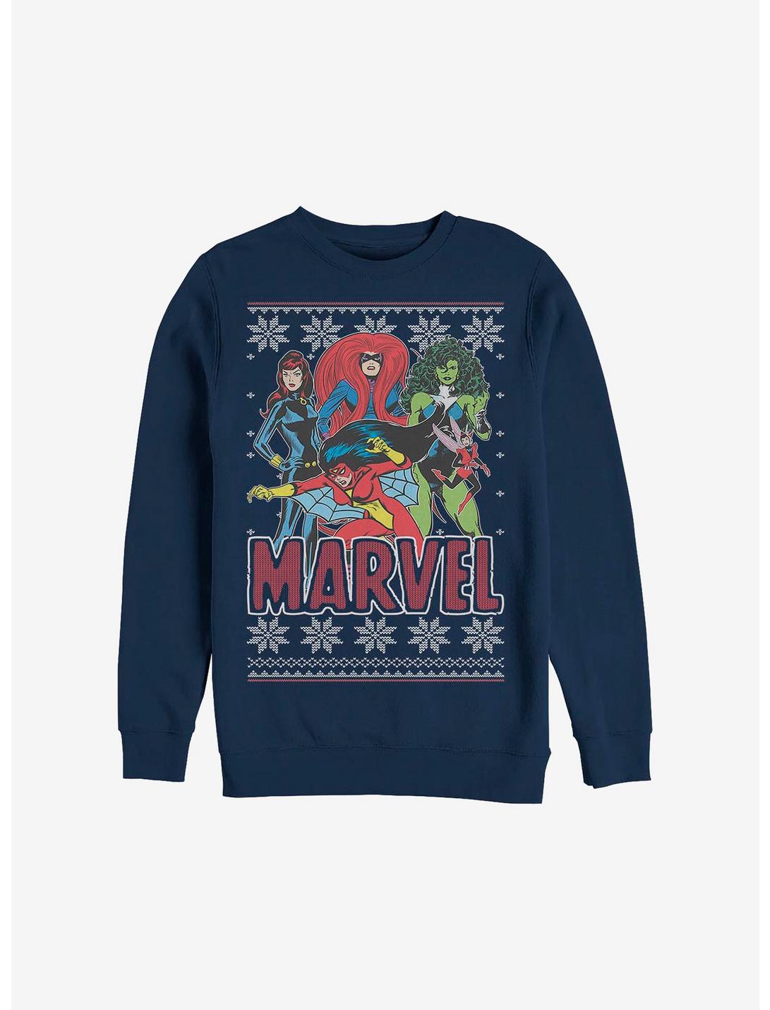 Marvel Christmas Pattern Heroines Sweatshirt, NAVY, hi-res